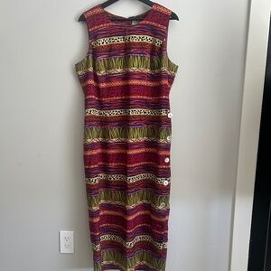 VTG Sunshine Starshine Dress Womens M ? Maxi Safari Print Sleeveless *READ*